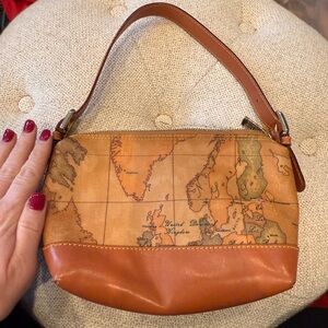 Alvero Maryini Vintage Map Print Tan Leather Handbag